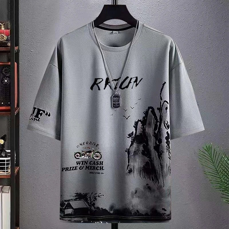 Clothes for Men Slim Fit Chic Basic Kpop Casual Cool Grey Pants Sets Male T Shirt Stretch Loose High Quality 5xl Luxury Xl S Top