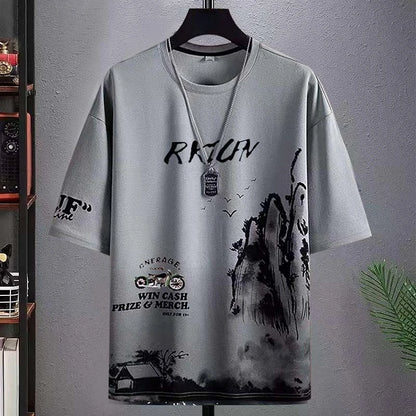 Clothes for Men Slim Fit Chic Basic Kpop Casual Cool Grey Pants Sets Male T Shirt Stretch Loose High Quality 5xl Luxury Xl S Top