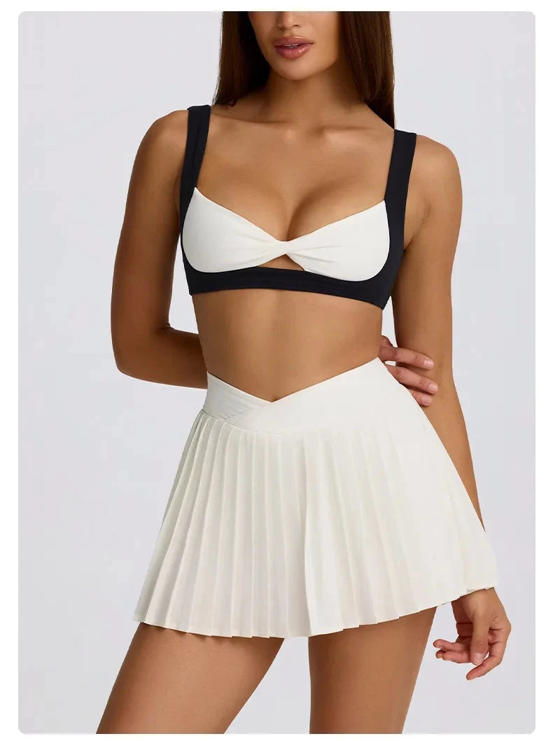 Sports Yoga Set 2 Pieces Women Tracksuit Sportswear Workout Running Clothing High Waist Short Skirt Sports Bra Athletic Wear