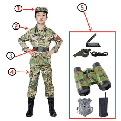 Kids Soldier Costume for Kid Party Army Costume camouflage Costumes for Boys Jungle Field Sniper Set with Pistol Compass Whistle