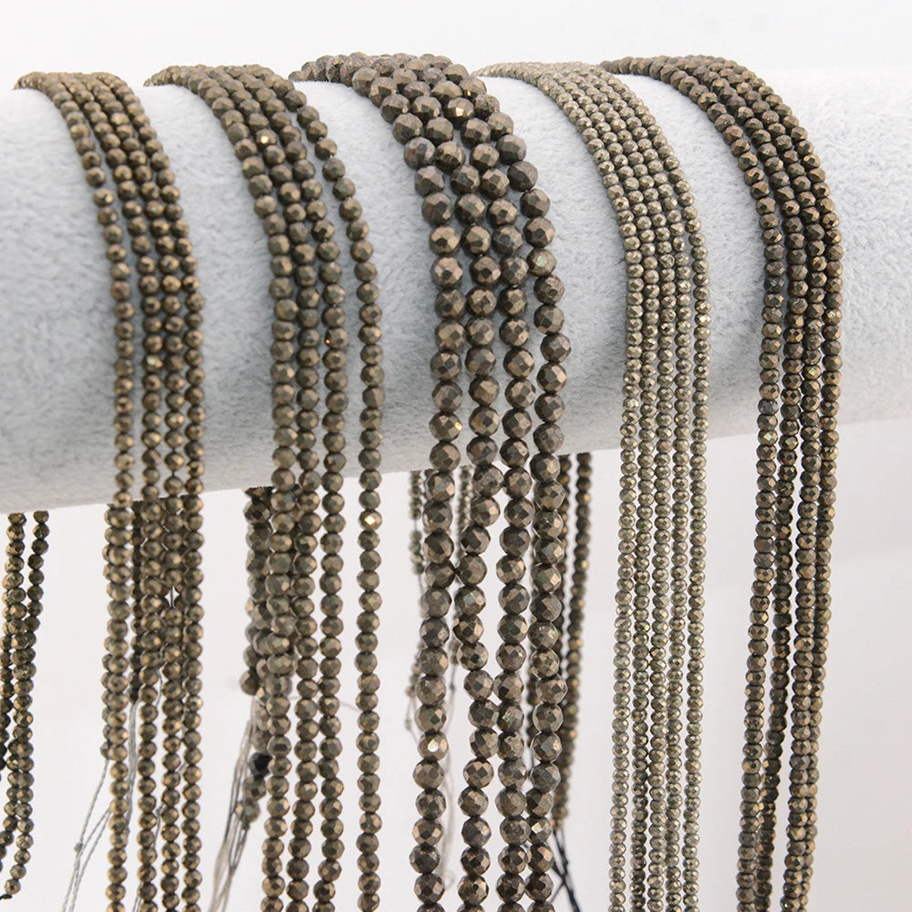 Natural Pyrite Faceted Round / Rondell Beads 2mm,3mm,4mm,1x2mm,2x3mm，for Jewelry Making Bracelet Necklace Beads DIY Wholesale - AMULET RING STORE