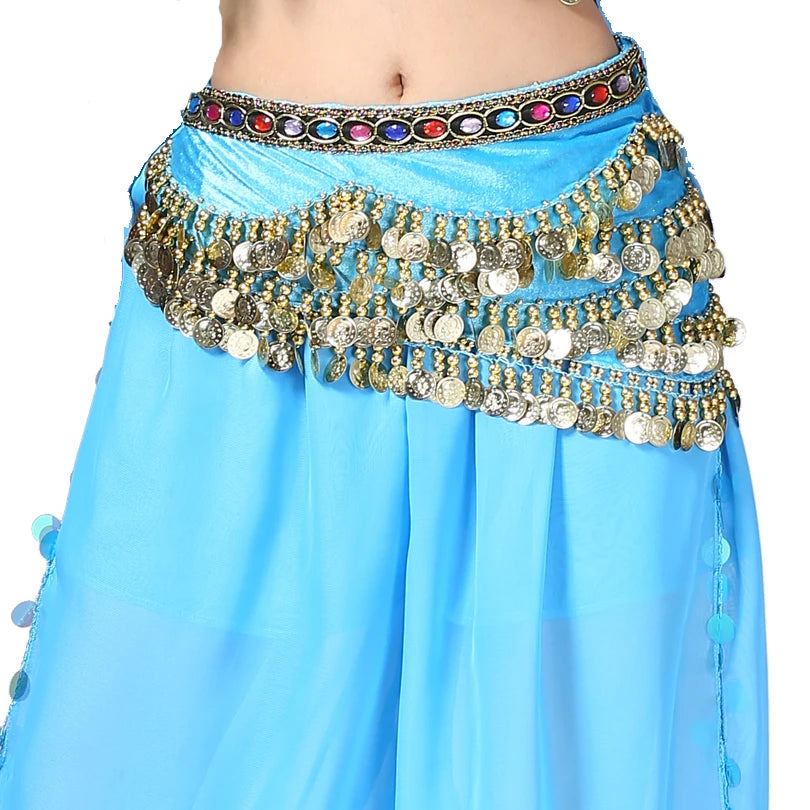 1PC New Style Belly Dance Belt Newest Multi-color Glass Silk Velvet Dancing Belt Scarf Crystal BellyDance Waist Chain Hip Scarf - AMULET RING STORE