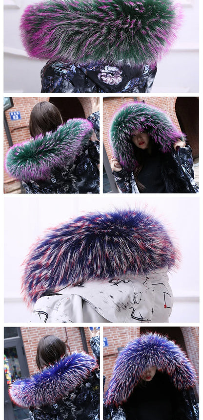 Raccoon Fur Collar 100% Real Fur Fashion Scarves For Ladies Neck Warmer Women Winter Natural Fur Scarf Decor White Fur Scarf