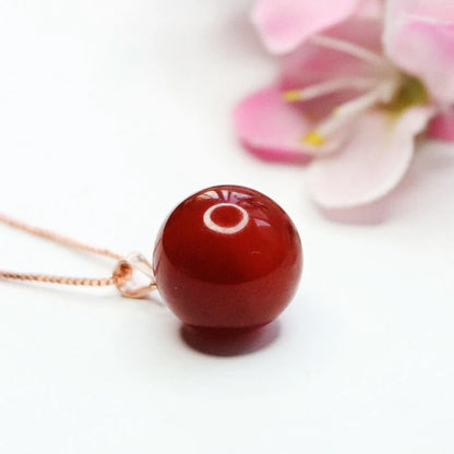 wholesale nature Red Agate Round Bead Pendant necklace 925 Silver Plated brass Clasp Head Women's Fashion Jewellery