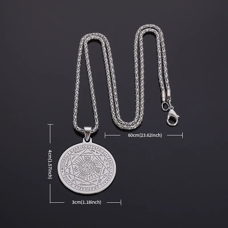 Stainless Steel 7 Archangel Seal Necklace Solomon Kabbalah Seal Pendant for Men Personality Charm Amulet Jewelry