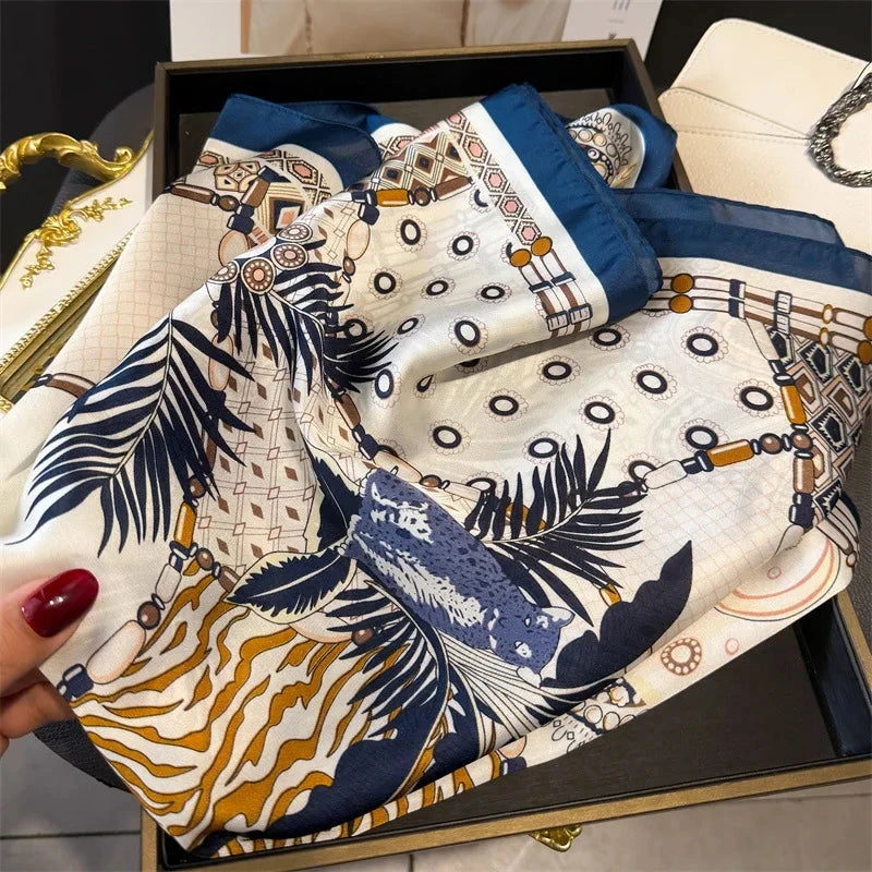 Luxury Fashion Print Square Scarf Women Soft Satin Scarves Bandana Hijab Neckerchief Shawl Kerchief Hair Band Foulard Lady - AMULET RING STORE