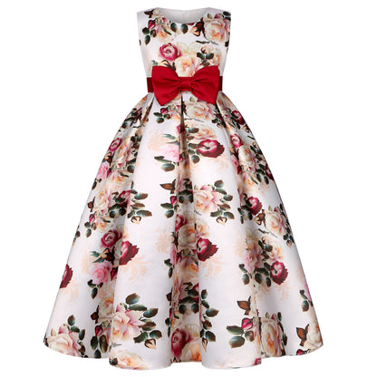 New  source Long girls dress printed princess dress dress children catwalk evening dress Cuhk children