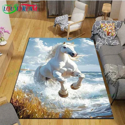 3D Fashion Exquisite Painting Horse Printed Carpet Living Room Anti-Skid Area Rug Kids Bedroom Mats Yoga Mat Large Carpet Decor