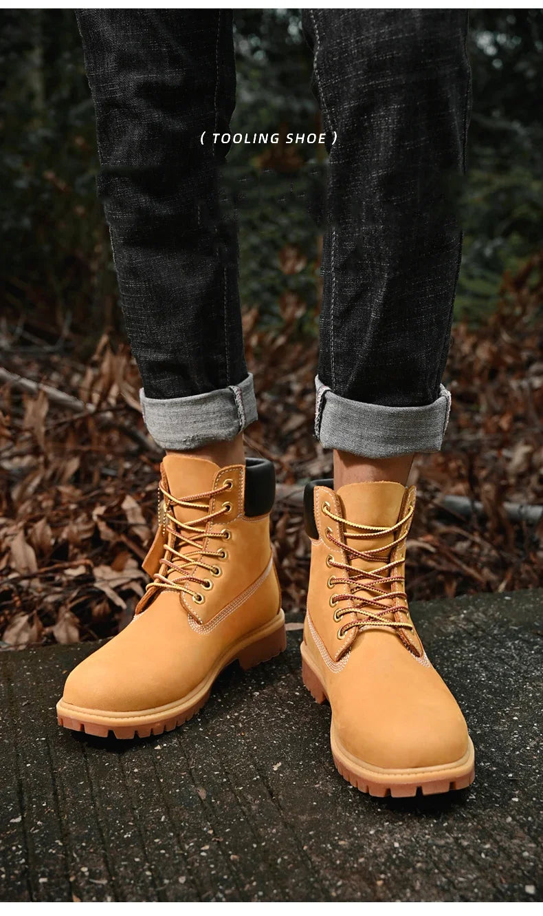Boots Men High Top Boots High Quality Women Leather Shoes Fashion Outdoor Sneakers Men Lace Up Non-Slip Ankle Boots for Couple - AMULET RING STORE