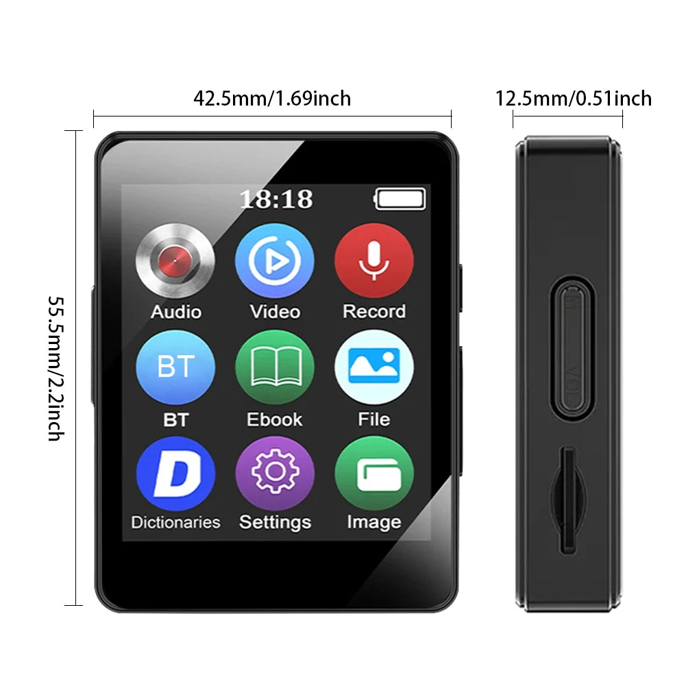 8/16/32/64GB Bluetooth MP4 MP3 Player Bluetooth 5.0 Music Stereo 1.8inch Screen MP3 With Speaker Video Playback FM Radio Recordi