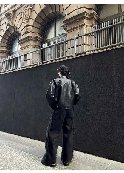 Mauroicardi Autumn Winter Long Black Thick Warm Hairy Shaggy Faux Fur Wide Leg Pants for Mens Luxury Designer Clothes Streetwear