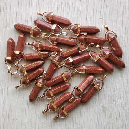 Natural Gem stone Quartz crystal green aventurine pendulum pillar pendants for jewelry making 24pcs/lot Wholesale fast shipping