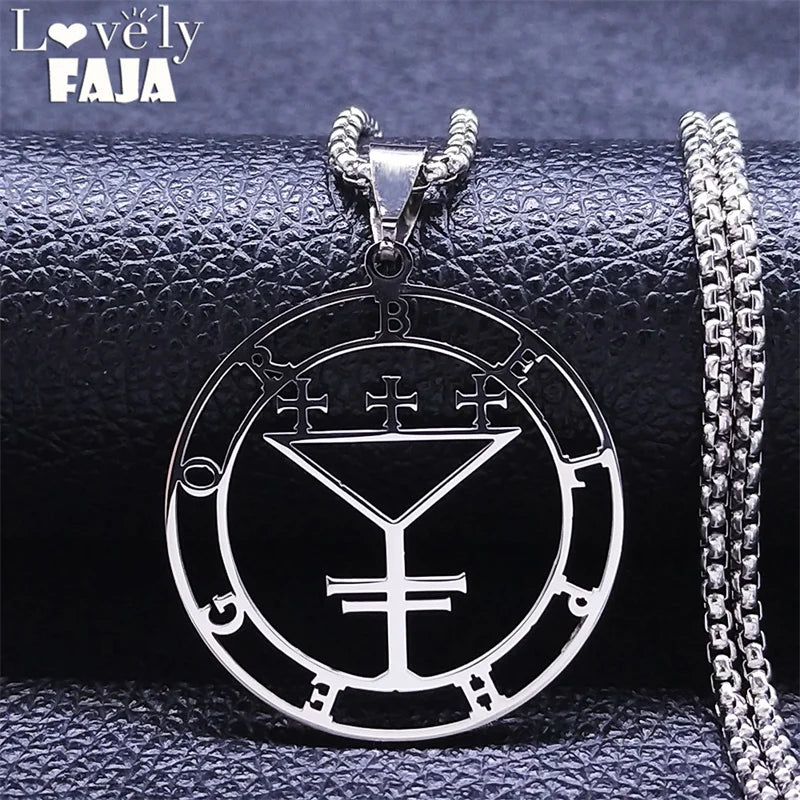 Seal of BELPHEGOR Satan Stainless Steel Necklaces Chain Women/Men Round Demon Pendant Necklace Jewelry acero inoxidable N3341S03