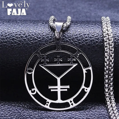Seal of BELPHEGOR Satan Stainless Steel Necklaces Chain Women/Men Round Demon Pendant Necklace Jewelry acero inoxidable N3341S03