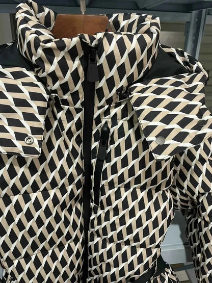 Women's Winter Hooded High Waist Padded Sport Parkas Coats with Belt Female Elegant Thick Warm Pockets Windproof Skiing Jackets