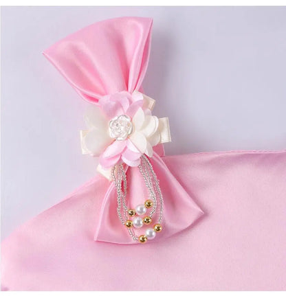 Summer Girls Rose Print Dress Princess Wedding Birthday Party Frocks Satin Children Vestidos Dresses For Girl Christmas Clothing