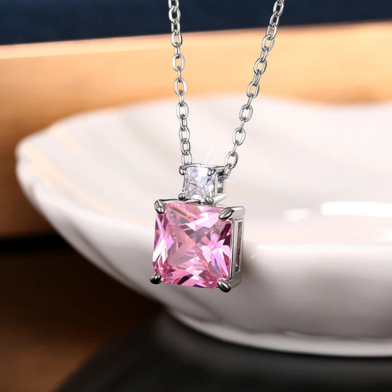 CAOSHI Sweet Romantic Pink Cubic Zirconia Pendant Necklace for Girl Anniversary Gift Delicate Wedding Jewelry Neck Accessories - AMULET RING STORE