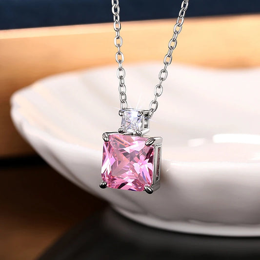 CAOSHI Sweet Romantic Pink Cubic Zirconia Pendant Necklace for Girl Anniversary Gift Delicate Wedding Jewelry Neck Accessories - AMULET RING STORE