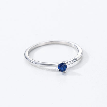 Ailmay Genuine 925 Sterling Silver Simple Navy Blue Zircon Ring for Women Fashion Minimalist Ring Fine Jewelry