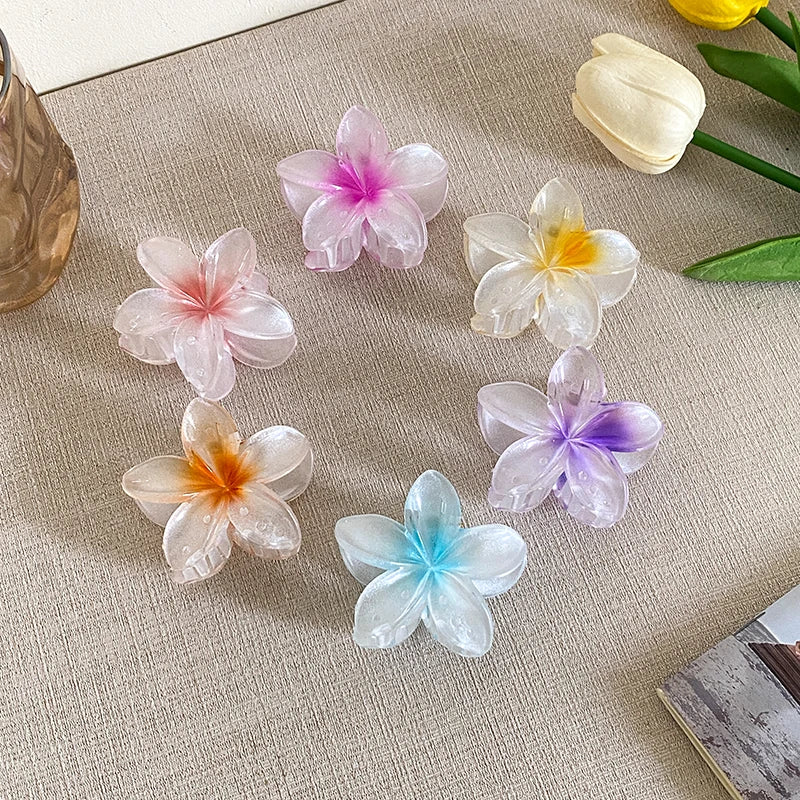 AISHG Fashion Women Flower Hair Claws Hawaiian Gradient Hair Clips Vacation Beach Style Hairpins Hair Accessories - AMULET RING STORE