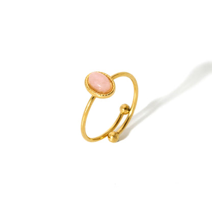 Stainless steel 18k Gold plated Minimalist ring Natural stone Obsidian Adjustable Stackable ring for Women