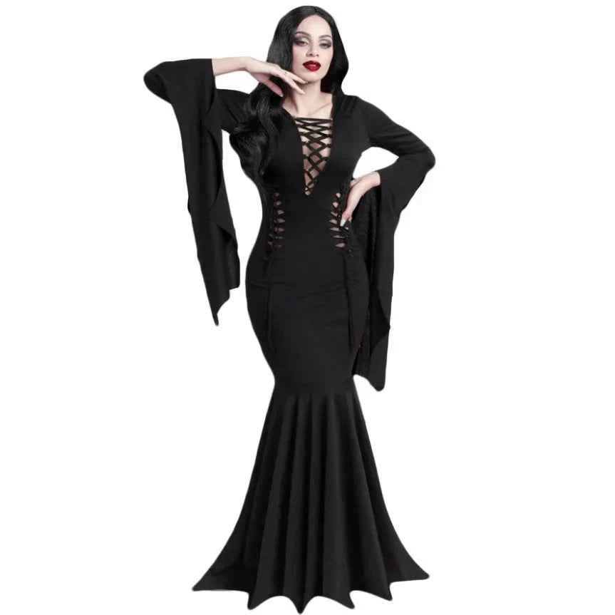 Plus Size Women Fashion Halloween Slimming Long Sleeve  Dress Ladies Sexy Bat Sleeve Fishtail Dress Women's Witch Party Dress