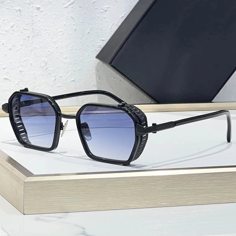 Alloy Rectangle Gradient Sunglasses for Men and Women Retro High Quality Brand Designer UV400 Outdoor Handmade Trendy Eyeglasses