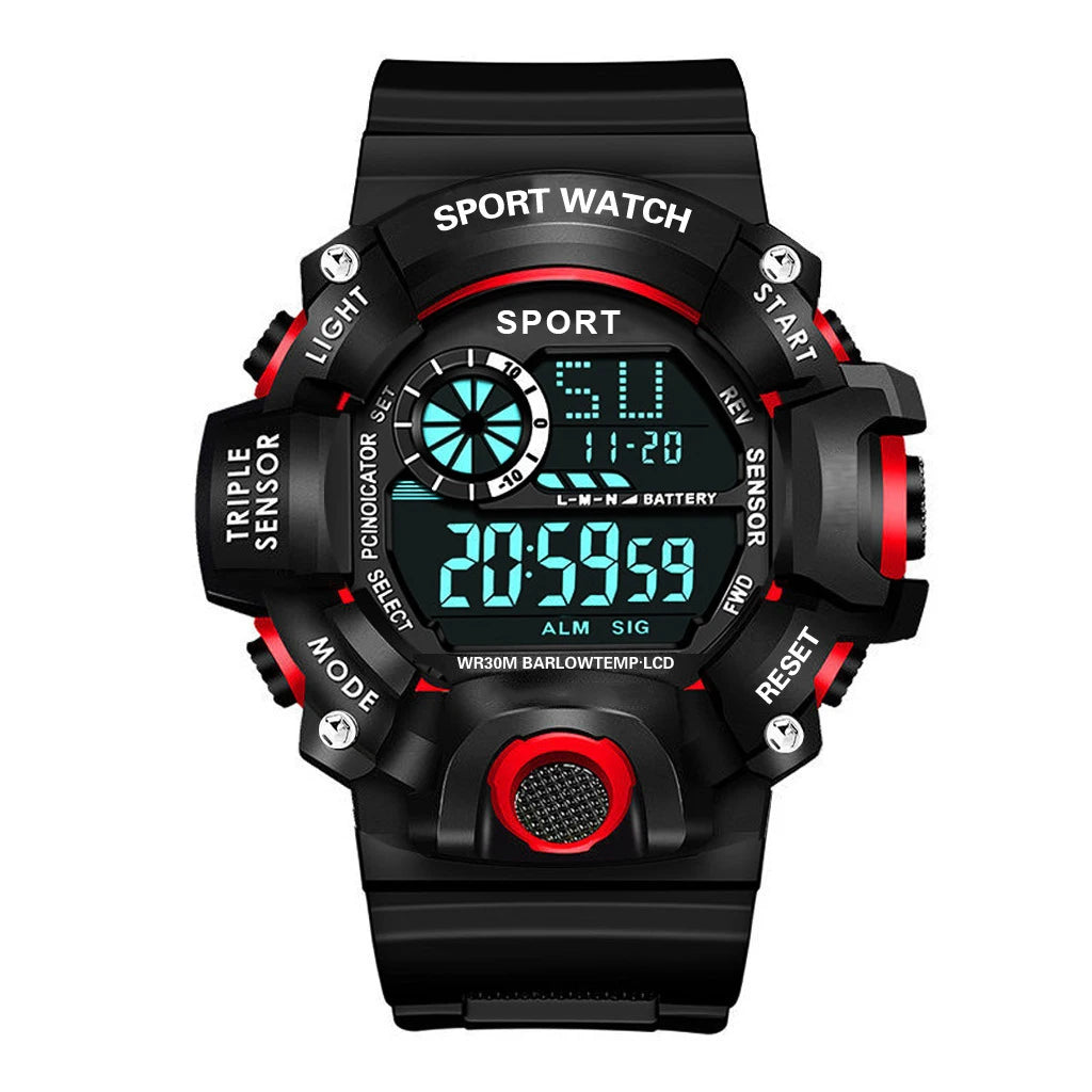 Fashion Men's Watch Sports Electronic Wristwatch Large dial Multifunctional Waterproof Luminous Alarm Kids Male's Military Watch - AMULET RING STORE