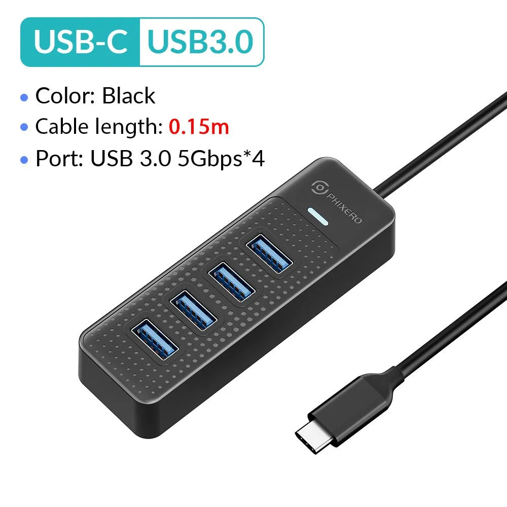 PHIXERO USB 3.0 Hub 2500Mbps Ethernet With RJ45 USB Splitter Multi Port Data Adapter Expander for Laptop Computer PC Accessories