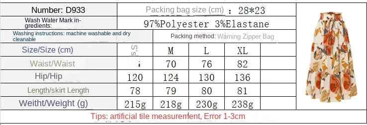Women Floral Print Elastic Waist Pleated Skirt Multiple Colors All-match Lady Skirt
