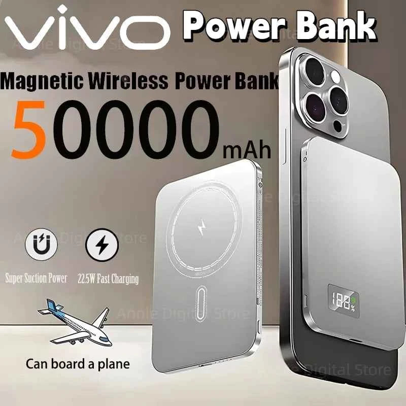 VIVO 50000mAh Portable Magnetic Wireless Power Bank PD22.5W Fast Charging External Battery for Magsafe For iPhone Samsung Xiaomi
