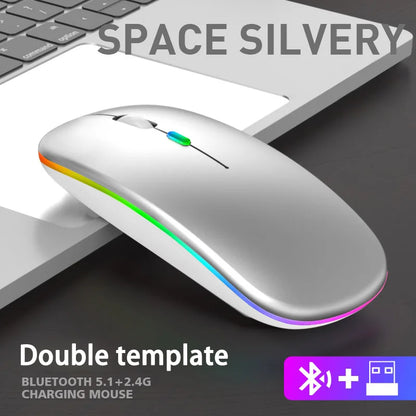 Wireless Mouse Bluetooth and 2.4GHz Dual Modes Rechargeable RGB Ergonomic Silent Click for PC iPad Laptop Cell Phone TV - AMULET RING STORE