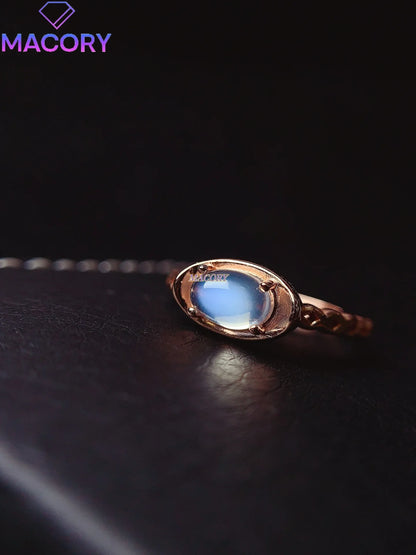 Natural Moonstone S925 Sterling Silver Ladies Ring 5*7mm Exquisite Fashion Jewelry with Certificate Holiday High-end Gifts