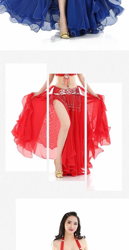 Belly Dance Skirt Chiffon Skirts Double Slit Ear Gauze Skirt High Slit Skirt For Adult Women Performance Practice Clothings