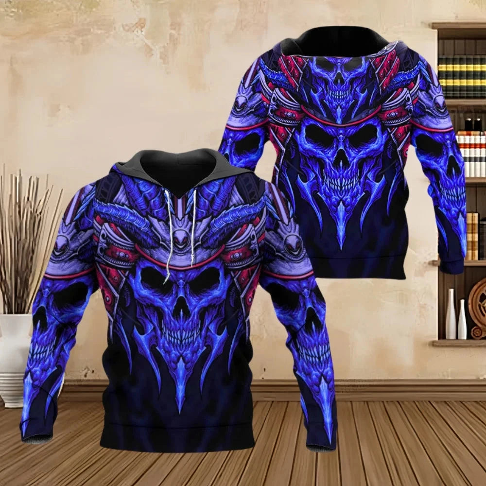 Fashion Men Hoodies Four Seasons Vintage Skull 3D Print Pullover Sweatshirts Men Comforts Kangaroo Pocket Y2k Hoodies Clothing - AMULET RING STORE