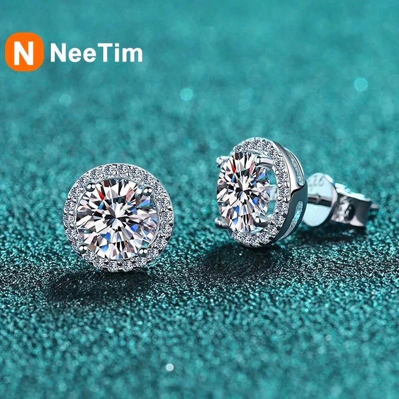 NeeTim Moissanite Stud Earrings for Women S925 Sterling Silver White Gold Plated Diamond Earring Ear Studs Wedding Fine Jewelry - AMULET RING STORE