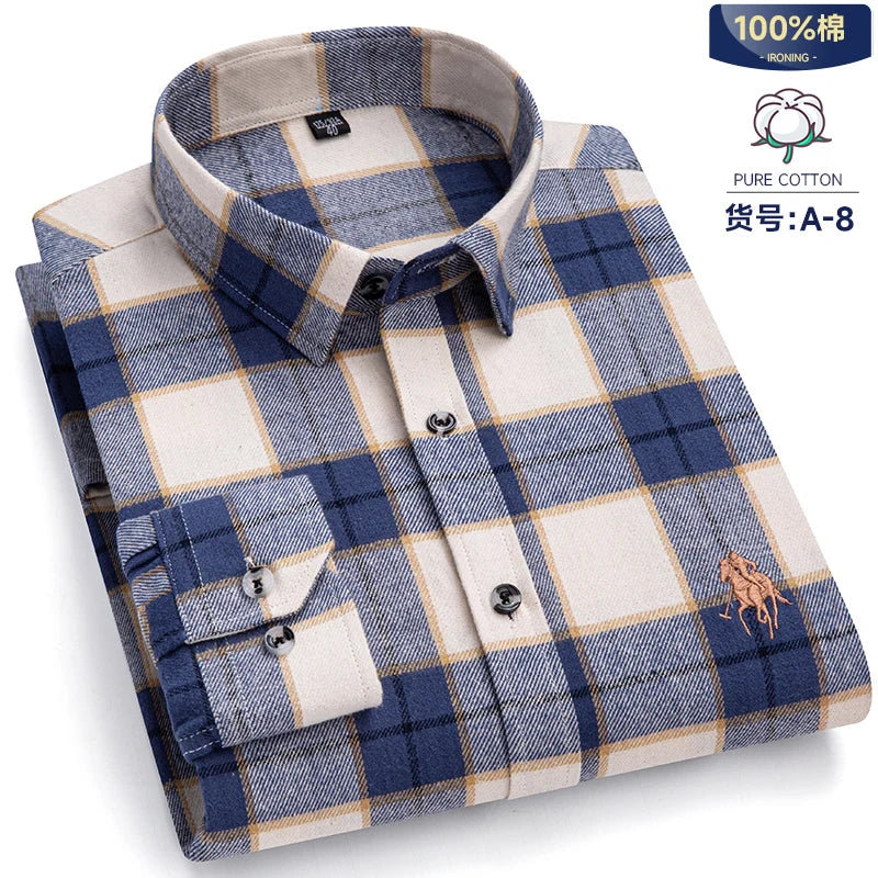 Long Sleeve Shirts For Men Classic Style Turn Down Collar Flannel Plaid Casual Clothing Daily Use Easy Care Soft Material Shirts