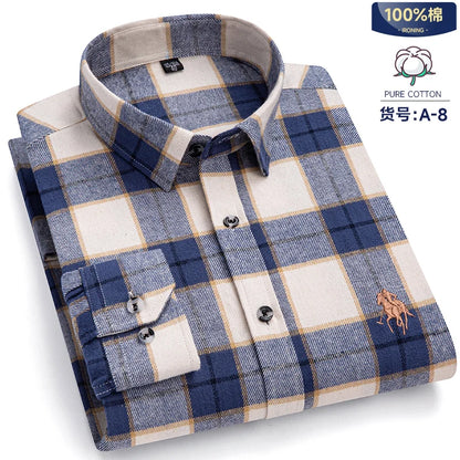 Long Sleeve Shirts For Men Classic Style Turn Down Collar Flannel Plaid Casual Clothing Daily Use Easy Care Soft Material Shirts