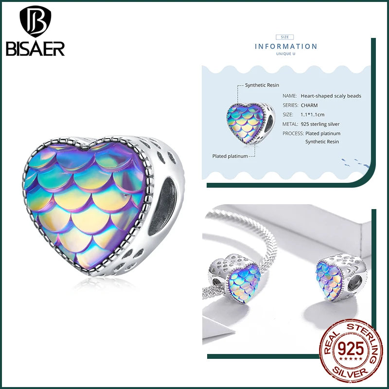 BISAER 925 Sterling Silver Charm Ocean Style Fish Dolphin Mermaid Shell Blue CZ Bead For Necklace&Bracelet DIY Fine Jewelry Gift - AMULET RING STORE