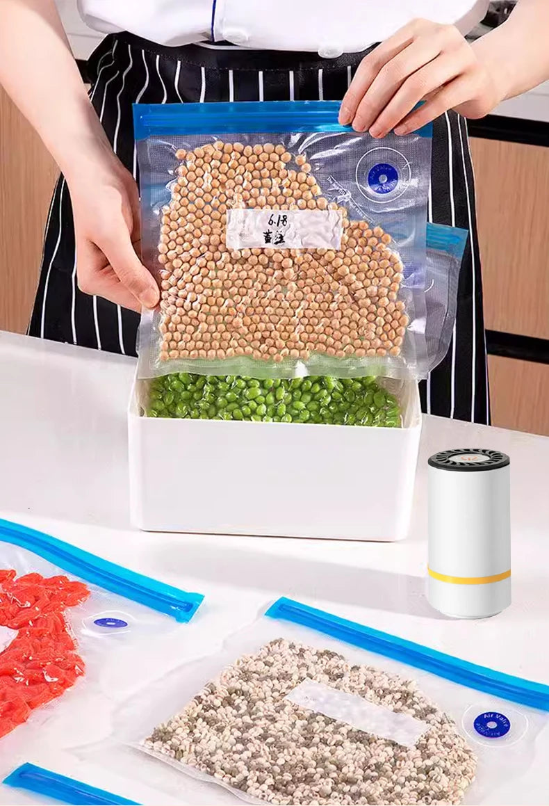 high-quality food handheld vacuum sealer Portable & Rechargeable Vacuum Sealer (Vacuum Sealers+ 30 reusable vacuum seal bags - AMULET RING STORE