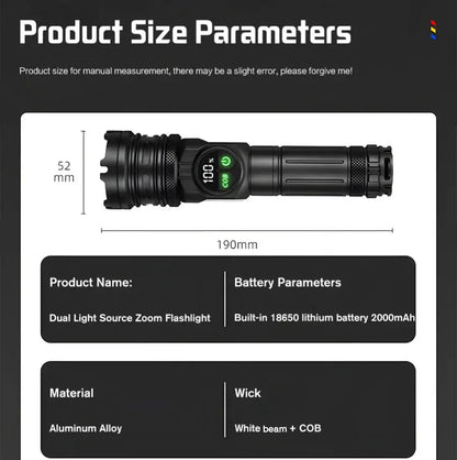 Super Bright Rechargeable LED COB Flashlight With 9 Lighting Modes Multifunction Magnetic Outdoor Waterproof Lamp18650 Battery - AMULET RING STORE
