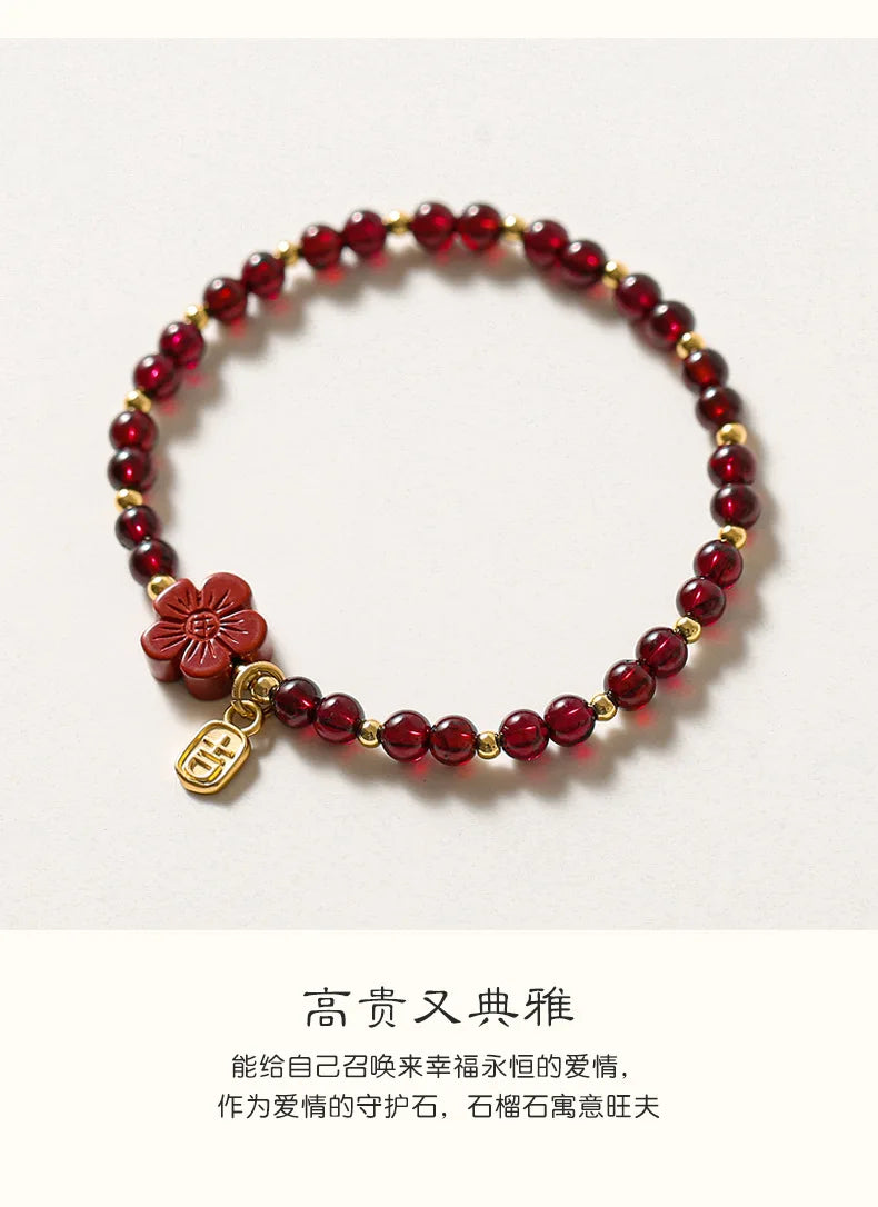 Ruifan Flower Natural Cinnabar Garnet Gold Color Beads Beaded Thin Bracelets for Women Fine Jewelry Accessories Wholesale YBR774