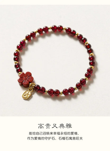 Ruifan Flower Natural Cinnabar Garnet Gold Color Beads Beaded Thin Bracelets for Women Fine Jewelry Accessories Wholesale YBR774