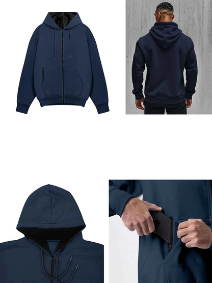 Men's Comfortable Thick Hooded Sweatshirt, Zipper Sports Shirt, Long Sleeved Sweatshirt, Autumn and Winter Season