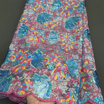 2025African Nigerian French Guipure Tulle Lace Fabric 3DSequins Beaded Embroidery for Luxury Wedding Party Evening Dresses 5Yard