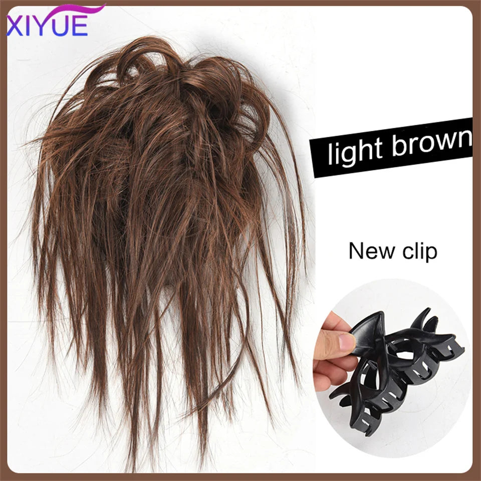 XIYUE Synthetic Messy Hair Bun Tousled Hairpiece Elastic Band Chignon Curly Scrunchie Updo Cover Hair Tail for Women Pink - AMULET RING STORE