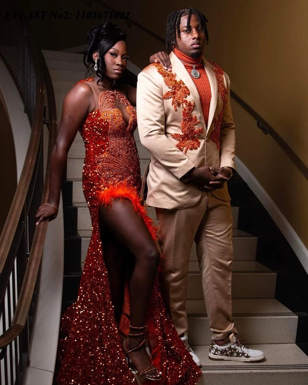 EVLAST Orange Sequin Mermaid Dress - Prom Gown - AMULET RING STORE