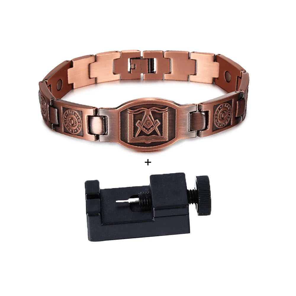 Cross Magnetic Bracelet Copper Energy 12mm Wristband Magnetic Bracelet Men Chain Link Vintage Masonic Ethnic Tribal Jewelry Men