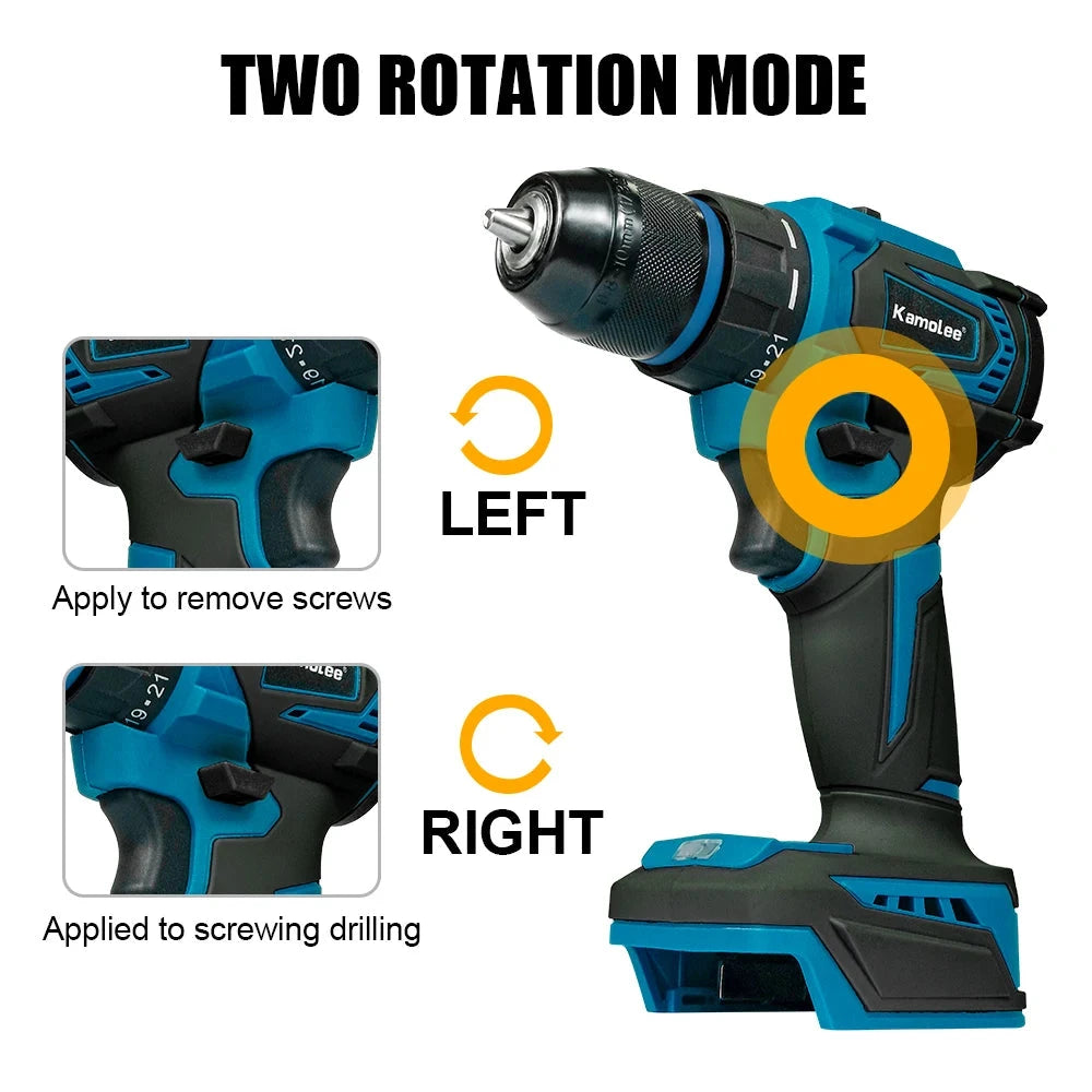 Kamolee 10mm Cordless Electric Impact Drill Electric Screwdriver Home DIY Power Tools For Makita 18V Battery - AMULET RING STORE