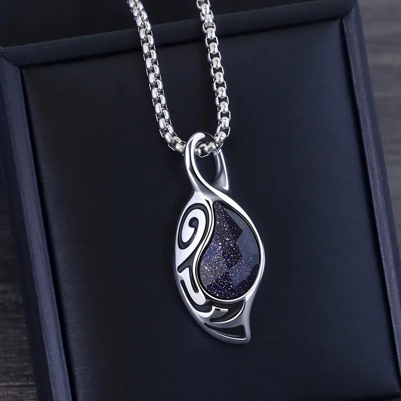 New Retro Silver Necklace for Men Natural Tiger Eye Stone Punk Style Unique Design Men's Long Chain Pendant Party Christmas Gift